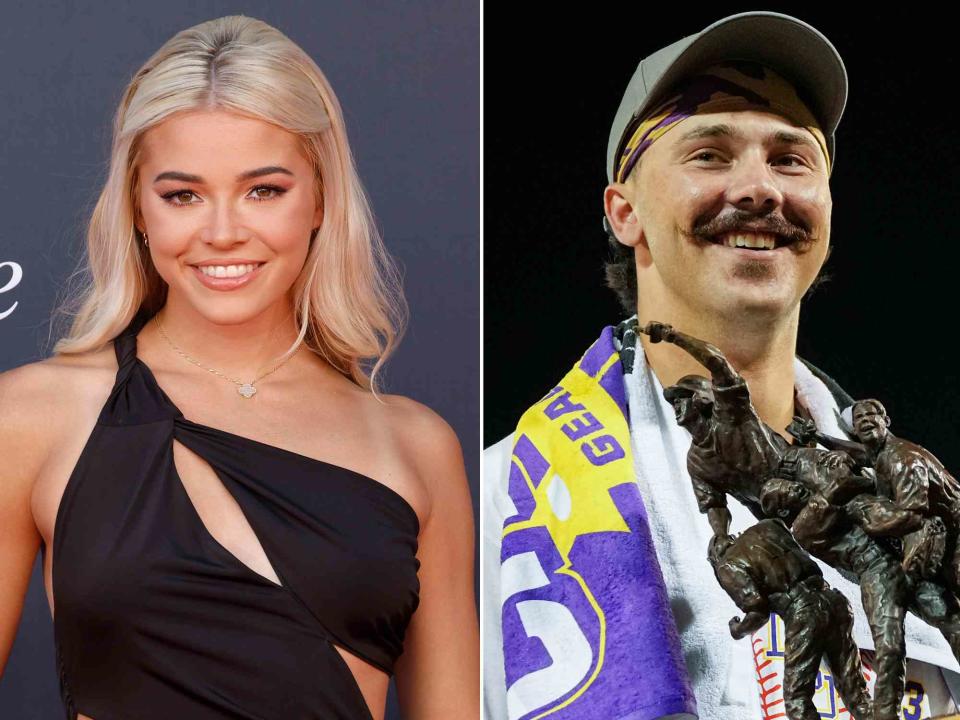 <p>Frazer Harrison/Getty ; Jay Biggerstaff/Getty</p> Livvy Dunne attends The 2023 ESPY Awards at Dolby Theatre on July 12, 2023 in Hollywood, California. ; Paul Skenes #20 of the LSU Tigers holds College World Series Most Outstanding Player trophy after winning the NCAA College World Series Championship against the Florida Gators at Charles Schwab Field on June 26, 2023 in Omaha, Nebraska.