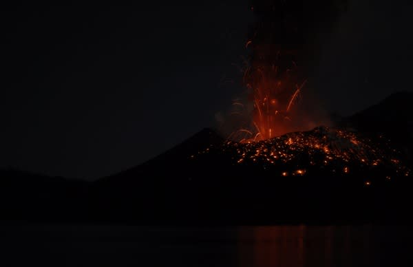 Night eruption of the Tavurvur volcano in Papua New Guinea.