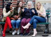 <p>Stars Renée Elise Goldsberry, Sara Bareilles, Paula Pell and Busy Phillips are seen filming for Tina Fey's <em>Girls5Eva</em> on Wednesday.</p>