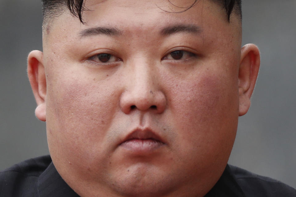 North Korean leader Kim Jong Un attends wreath laying ceremony at Ho Chi Minh Mausoleum in Hanoi, Vietnam Saturday, March 2, 2019. Kim paid his respects Saturday to Vietnamese revolutionary leader Ho Chi Minh, whose embalmed body is on permanent display, just like Kim's own father and grandfather in North Korea. (Jorge Silva/Pool Photo via AP)