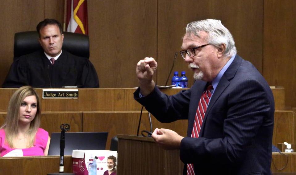 Prosecutor Lewis Lamb makes his opening statement Wednesday morning during the trial of Jordan Jamal Seldon, 24, who’s on trial for murder, aggravated assault and using a gun to commit a crime. 07/26/2023