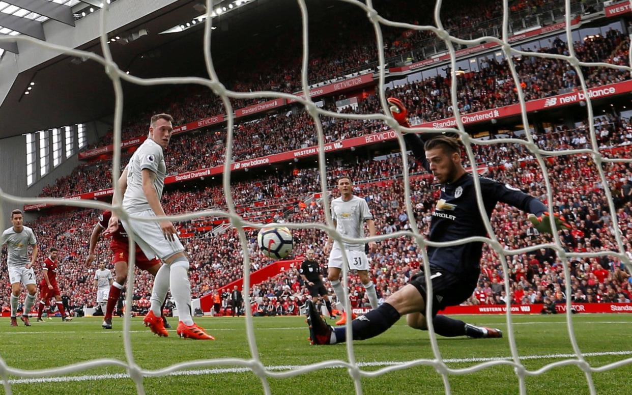 David de Gea makes a brilliant save with his feet to stop Joel Matip's shot during Liverpool's goalless draw with Manchester United - Action Images via Reuters