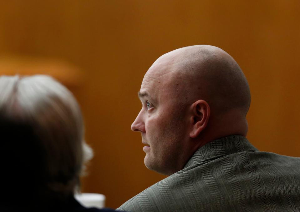Fired Balch Springs police officer Roy Oliver, who was convicted for the murder of 15-year-old Jordan Edwards, sits during the sentencing phase at Dallas's Frank Crowley Courts in August.