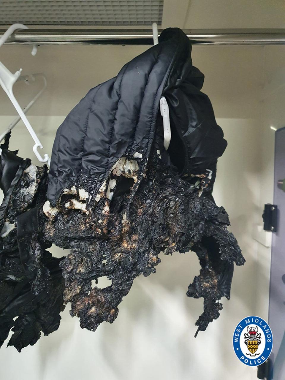 Burnt clothing from Mohammed Rayaz after the attack by Mohammed Abbkr (PA)
