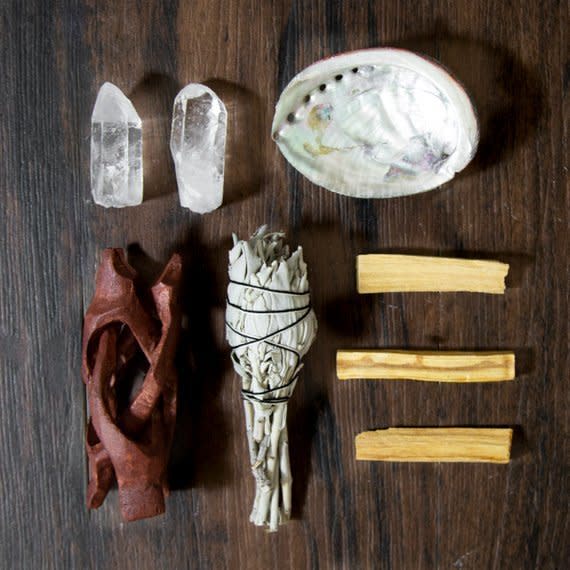 Complete with two clear quartz crystals, some Palo Santo sticks, a California white sage stick, an Abalone shell and a cobra stand, <a href="https://www.etsy.com/listing/638368766/meditation-ritual-kit-clear-quartz?ga_order=most_relevant&amp;ga_search_type=all&amp;ga_view_type=gallery&amp;ga_search_query=meditation&amp;ref=sr_gallery-1-27&amp;organic_search_click=1&amp;frs=1"><strong>this kit</strong>﻿</a> contains she needs to cleanse her space and her mind.