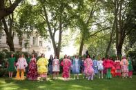 Models present creations during the Bora Aksu Spring/Summer 2022 catwalk show at London Fashion Week in London