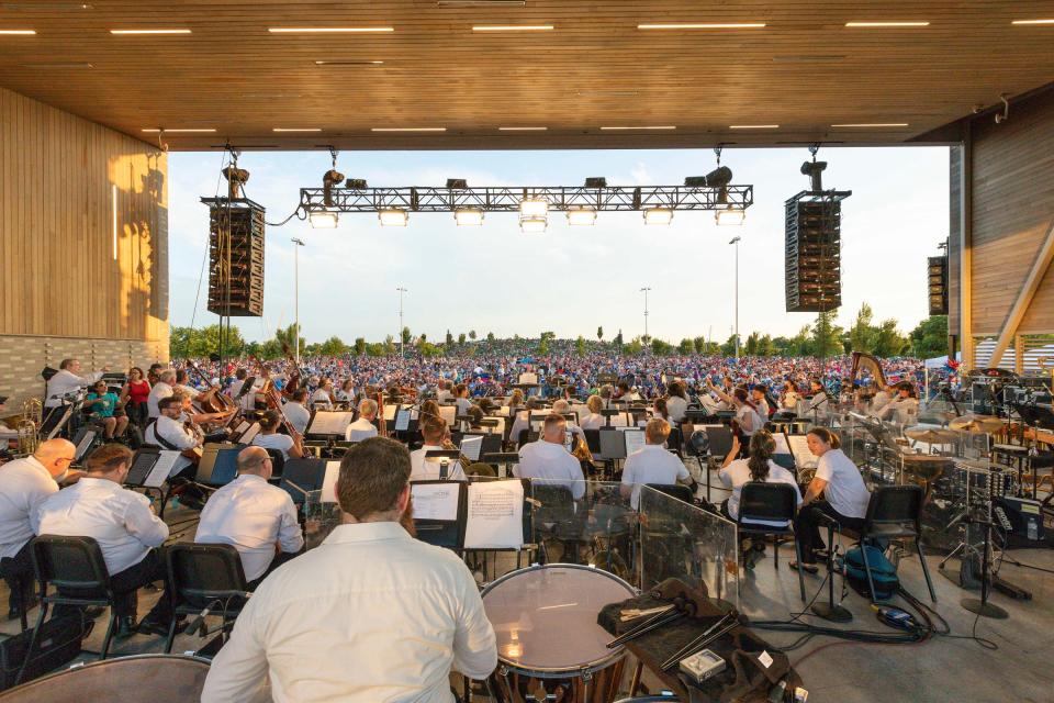 The Oklahoma City Philharmonic prepares July 3 to start its annual “Red, White & Boom!” Independence Day concert at Scissortail Park in downtown Oklahoma City.