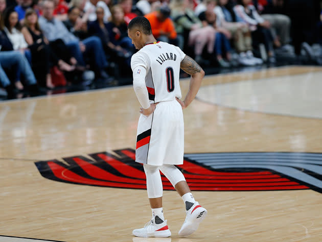 Damian Lillard searches for space. (Getty Images)