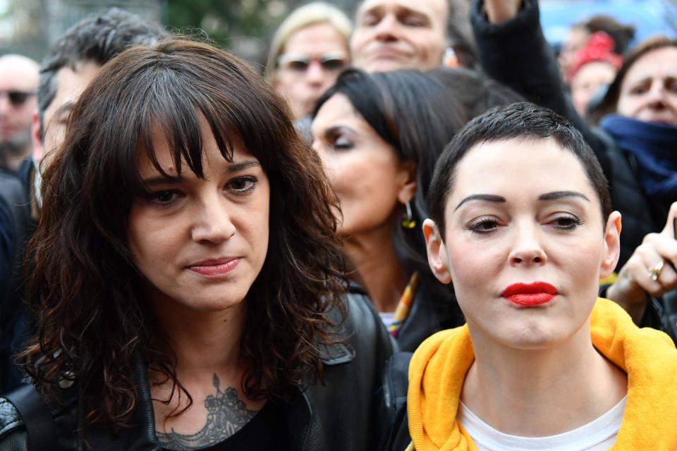 Asia Argento (pictured with fellow Weinstein accuser Rose McGowan in 2018) said she cried and celebrated after hearing the verdict. (Photo: ALBERTO PIZZOLI/AFP via Getty Images)