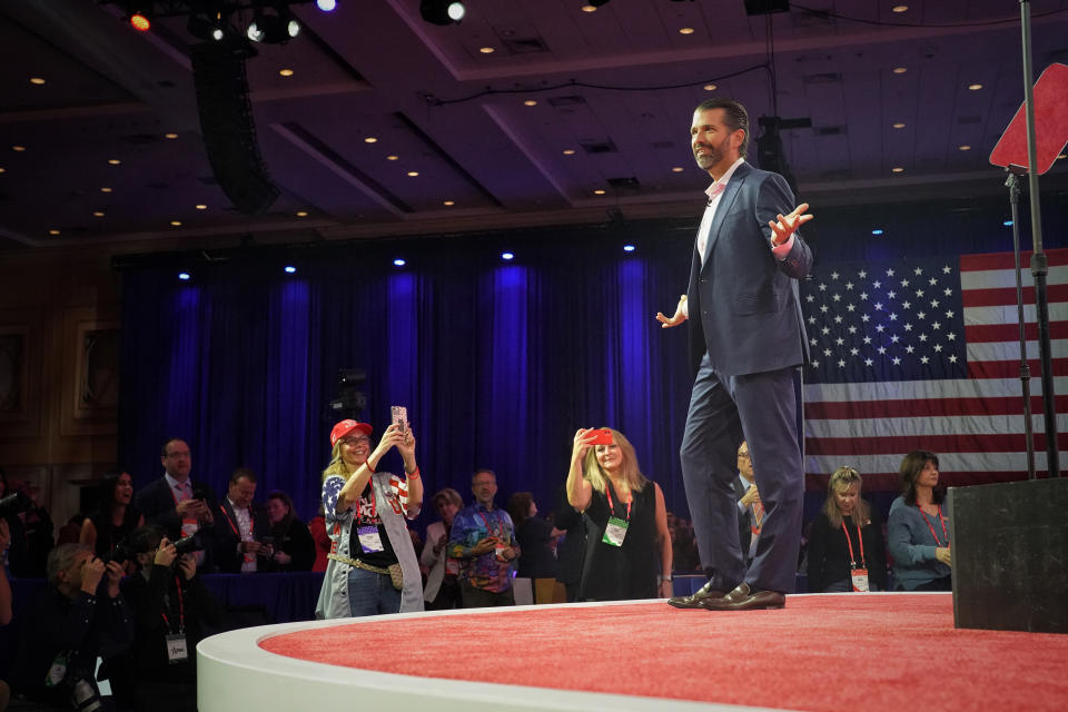 Donald Trump Jr. speaks at CPAC  in Fort Washington, Md. (Frank Thorp V / NBC News)