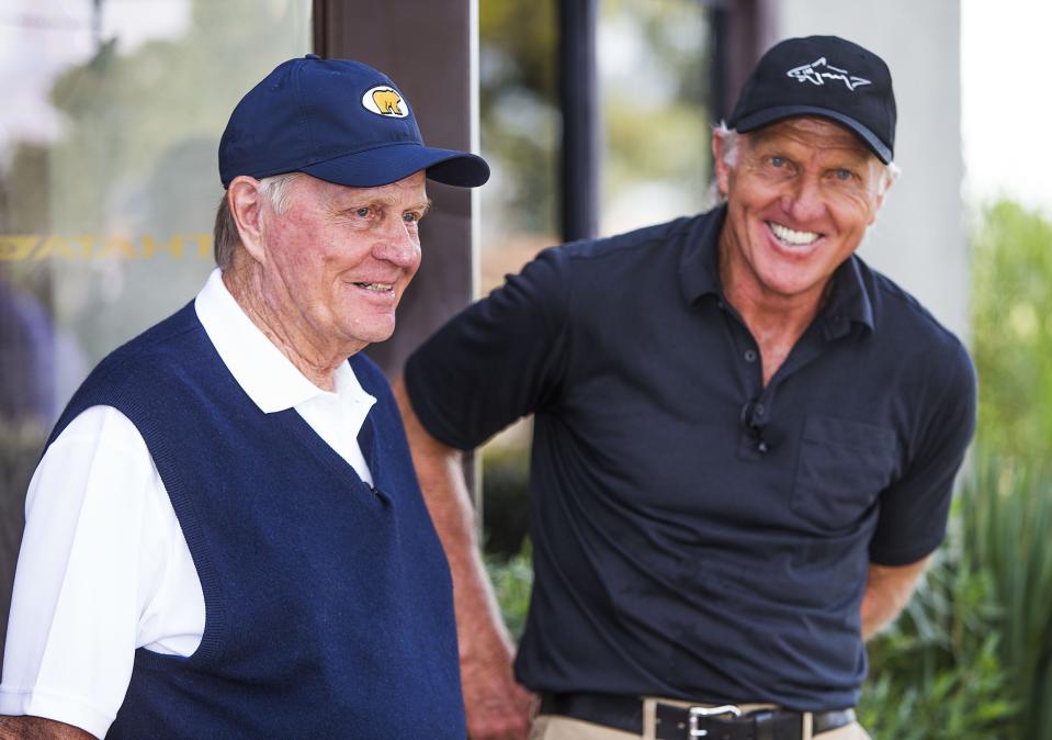 Jack Nicklaus (left) and Greg Norman in 2017.