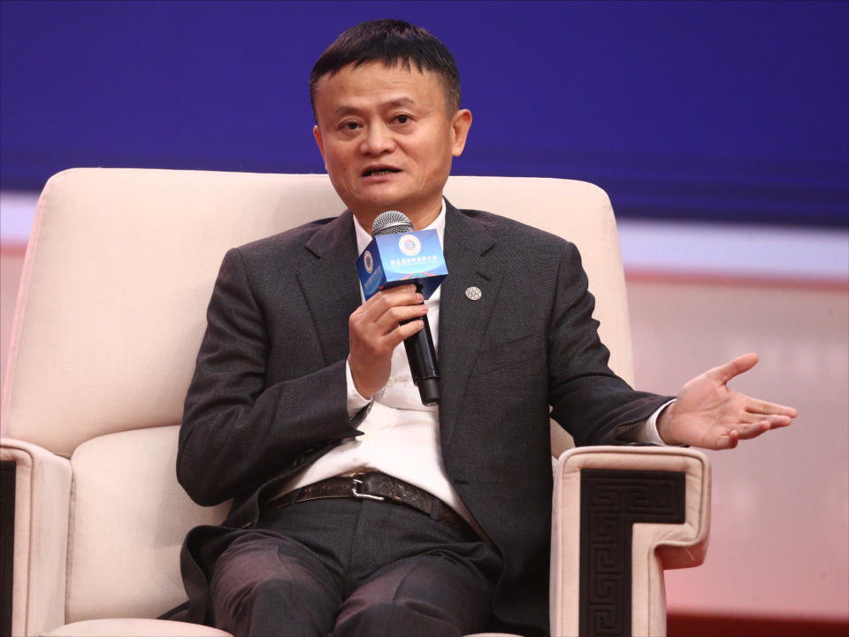 Jack Ma, or Ma Yun, the co-founder and former executive chairman of Alibaba Group, a multinational technology conglomerate, delivers a speech during the 5th World Zhejiang Entrepreneurs Convention in Hangzhou city, east China's Zhejiang province, 13 November 2019.