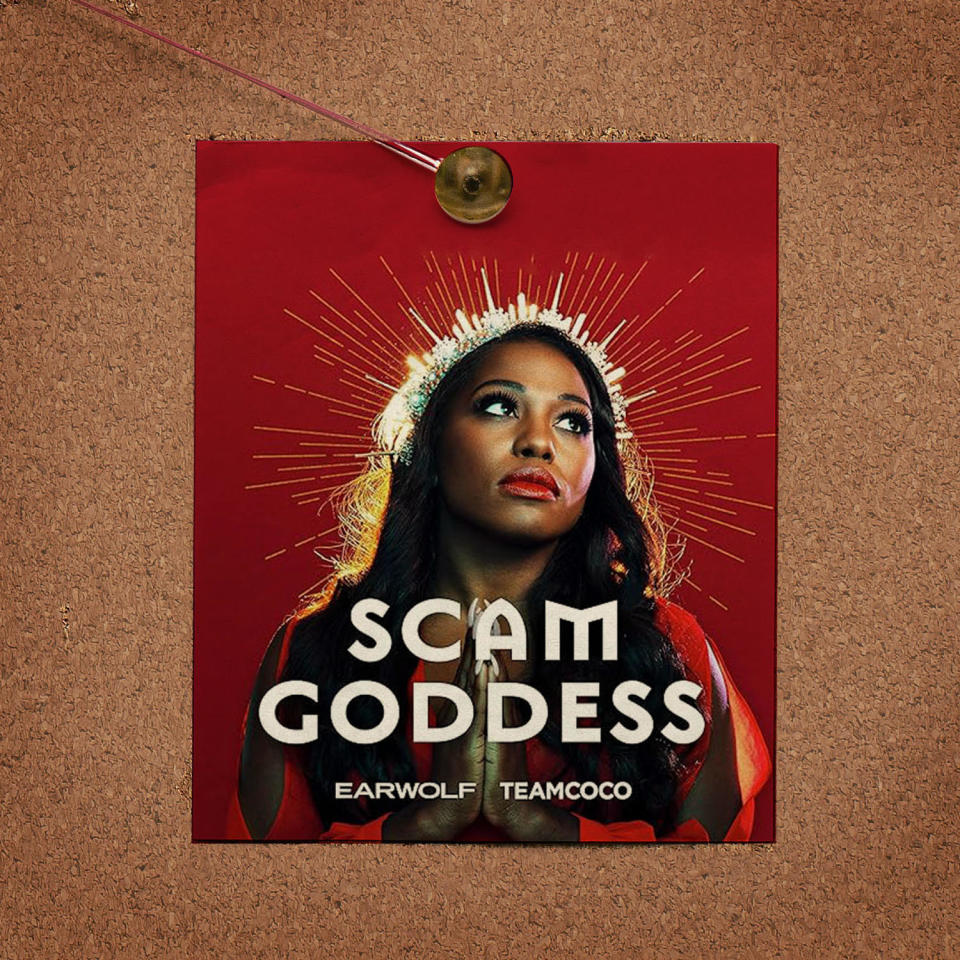 Scam Goddess logo pinned to cork board (Kelsea Petersen / TODAY Illustration)