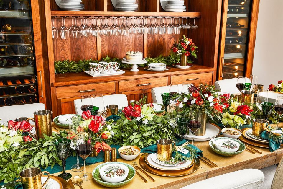 <p><strong>The Holiday Aisle</strong></p><p>wayfair.com</p><p><strong>$103.99</strong></p><p><a href="https://go.redirectingat.com?id=74968X1596630&url=https%3A%2F%2Fwww.wayfair.com%2Fdecor-pillows%2Fpdp%2Fthe-holiday-aisle-poinsettia-and-berry-garland-w000193810.html&sref=https%3A%2F%2Fwww.housebeautiful.com%2Fentertaining%2Fholidays-celebrations%2Fg3957%2Fchristmas-garlands%2F" rel="nofollow noopener" target="_blank" data-ylk="slk:Shop Now;elm:context_link;itc:0;sec:content-canvas" class="link ">Shop Now</a></p><p>If you're going to use garland as a centerpiece for your Christmas dinner, break up all the greenery with some vibrant red flowers. Then mix modern metallic accents and drinkware with classic winter motif plating.</p>