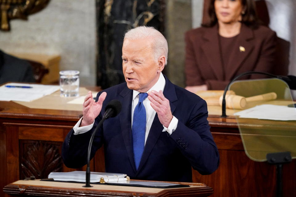 U.S. President Joe Biden delivers the State of the Union address during a joint session of Congress in the U.S. Capitol&#39;s House Chamber March 1, 2022 in Washington, DC, U.S. Jabin Botsford/Pool via REUTERS