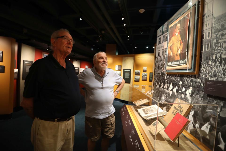 Alexander Levy, 85, of Tappan, and Paul Galan, 85, of Nyack, both Holocaust survivors, look at part of the exhibit at the Holocaust Museum and Center for Tolerance and Education June 21, 2021. Galan is co-president of the museum. The museum, located at Rockland Community College in Suffern, recently opened its new permanent exhibit after a major renovation and forced closure due to the COVID-19 pandemic. 