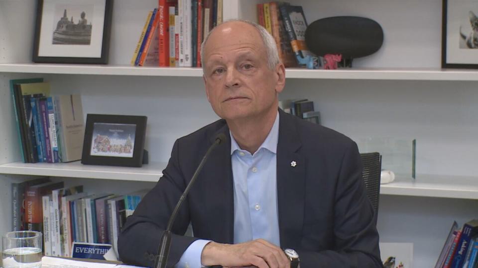 University of Toronto President Meric Gertler speaks to reporters about the university's latest offer to students to end a pro-Palestinian encampment on campus.