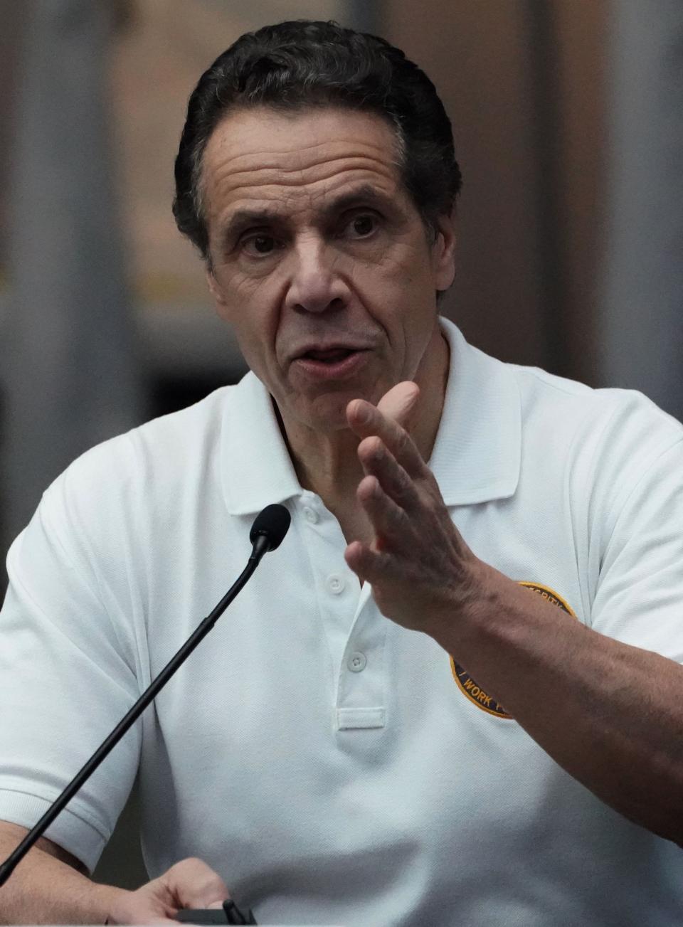 New York Governor Andrew Cuomo speaks to the press at the Jacob K. Javits Convention Center in New York, on March 27, 2020.