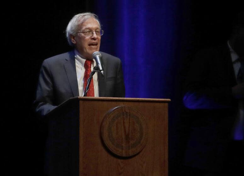 University of California at Berkeley Dean of Law Erwin Chemerinsky speaks during the inaugural Herma Hill Kay Memorial Lecture at the University of California at Berkeley, Monday, Oct. 21, 2019, in Berkeley, Calif. (AP Photo/Jeff Chiu)