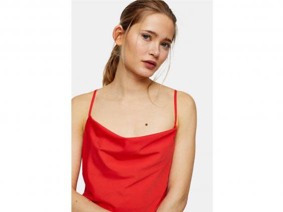 Topshop red plain cowl cami £8, Topshop