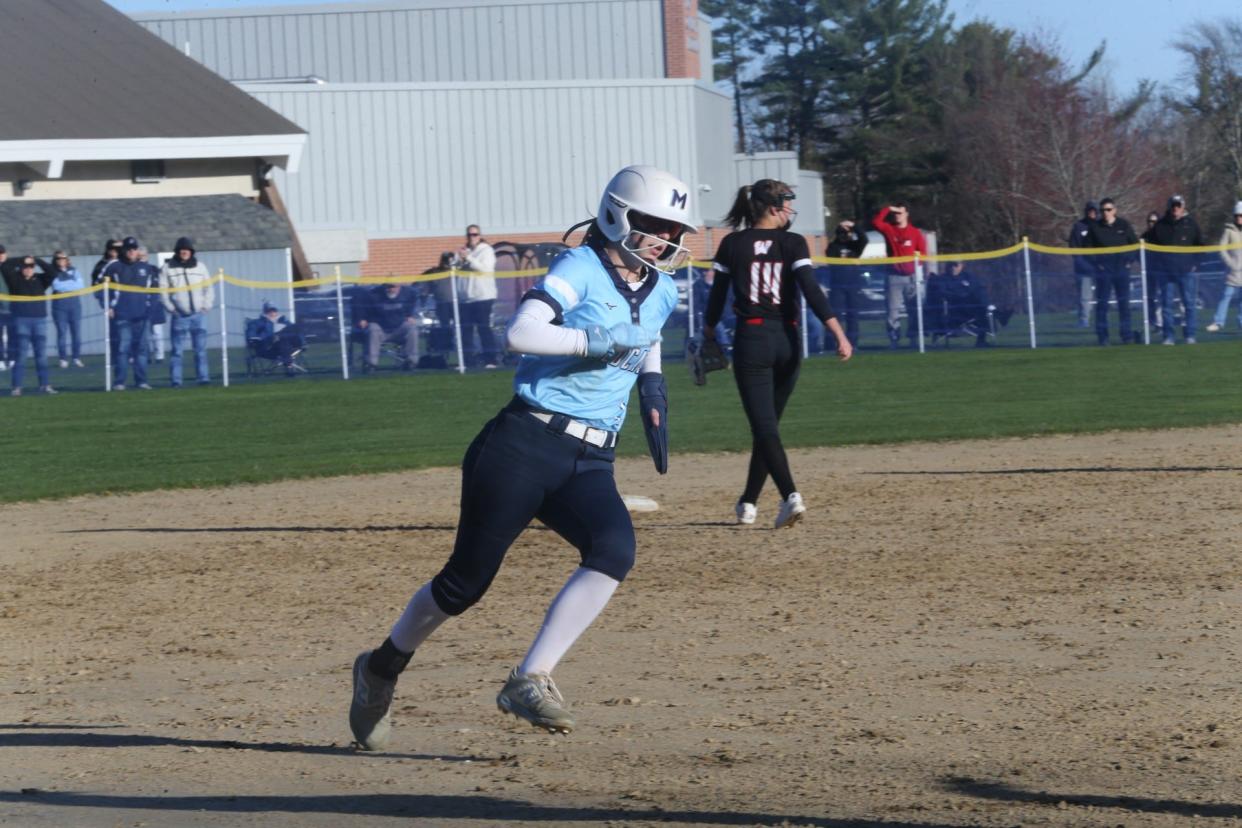 York sophomore Maddie Fitzgerald rounds third base during Monday's 10-0 win over Wells. Fitzgerald had three hits in the win for the Wildcats.