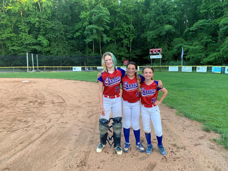 Ocean Township Little League All-Stars players Elijah McKeon, Nola Vacchiano and Sadie Conklin at Colt Field in Ocean Township on Thursday, June 23, 2022.