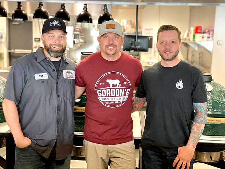 From left, Rip Paris, Kyle Bohrer and Martin Firestone just opened adjacent businesses at 4823 Peach St., so customers could experience food in a new way: buying it fresh in Bohrer's Gordon's Butcher and Market, eating it fresh at Firestone's Gastropub, and pairing it with the perfect wine or beer from Paris's Cap & Cork.