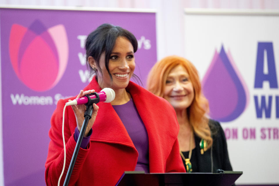 BIRKENHEAD, ENGLAND - JANUARY 14: Meghan, Duchess of Sussex visits 'Tomorrow's Women Wirral' Charity on January 14, 2019 in Birkenhead, United Kingdom. (Photo by Charlotte Graham - WPA Pool/Getty Images)