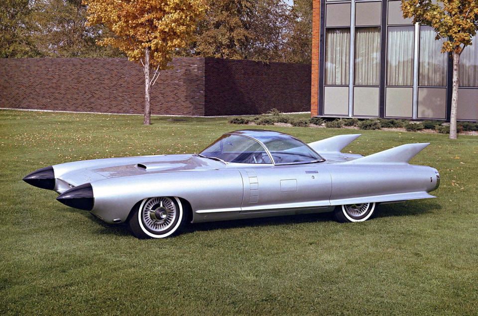<p>Cadillac had to look on as its corporate cousins got all the concept car glory, but in 1959 it too joined the great futuristic party with its <strong>Cyclone</strong>.</p><p>Those black cones in the nose were equipped with <strong>radar</strong> to help the Cyclone’s driver avoid anything in the way, a precursor to what we know today as <strong>adaptive cruise control</strong>. The cockpit meanwhile was protected by a single-piece plastic canopy coated with vapourised silver to deflect the sun’s rays.</p>