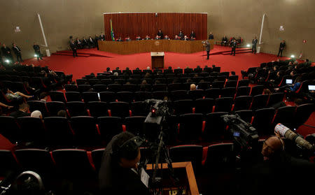 General view of Brazil's Supreme Electoral Court (TSE) plenary is seen during a meeting at the Supreme Electoral Court (TSE) to debate whether to annul the Rousseff-Temer ticket in the 2014 election for receiving illegal campaign donations, in Brasilia, Brazil April 4, 2017. REUTERS/Ueslei Marcelino