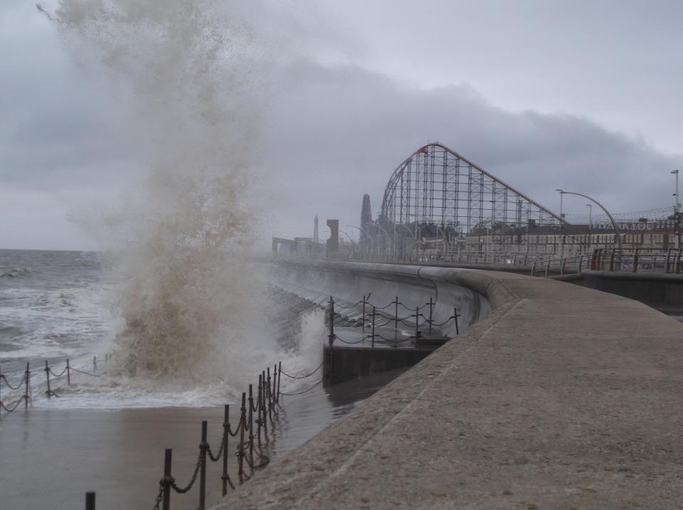 Waves topping over sea wall in Blackpool_Credit Sally Brown