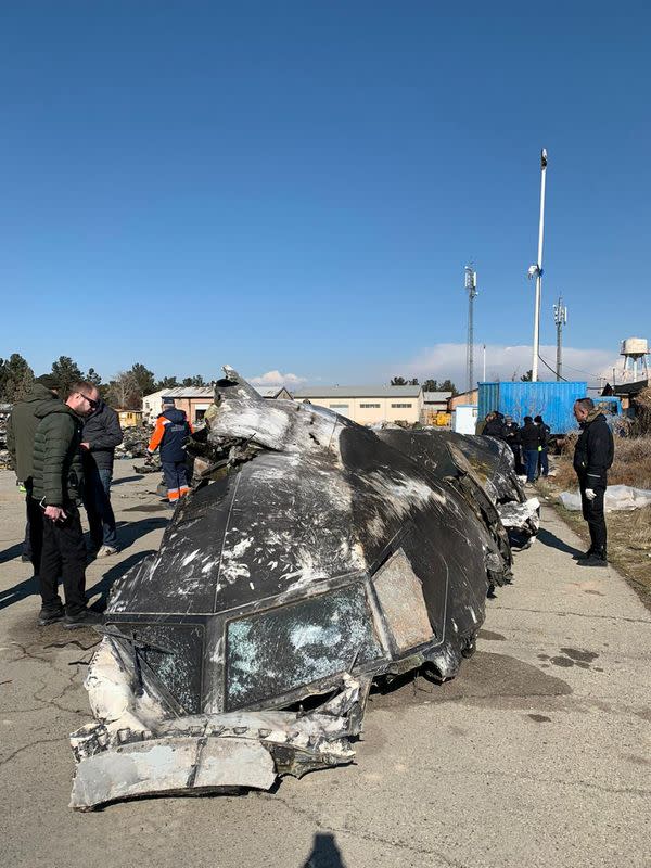 Ukraine International Airlines' Boeing 737-800 plane wreckage is seen in a picture from investigation team released in Kiev