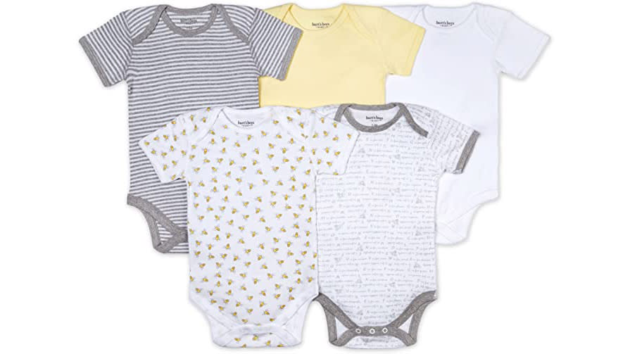 Burt's Bees Baby Unisex Baby Bodysuits, 5-Pack Short & Long Sleeve One-Pieces, 100% Organic Cotton. (Photo: Amazon SG)