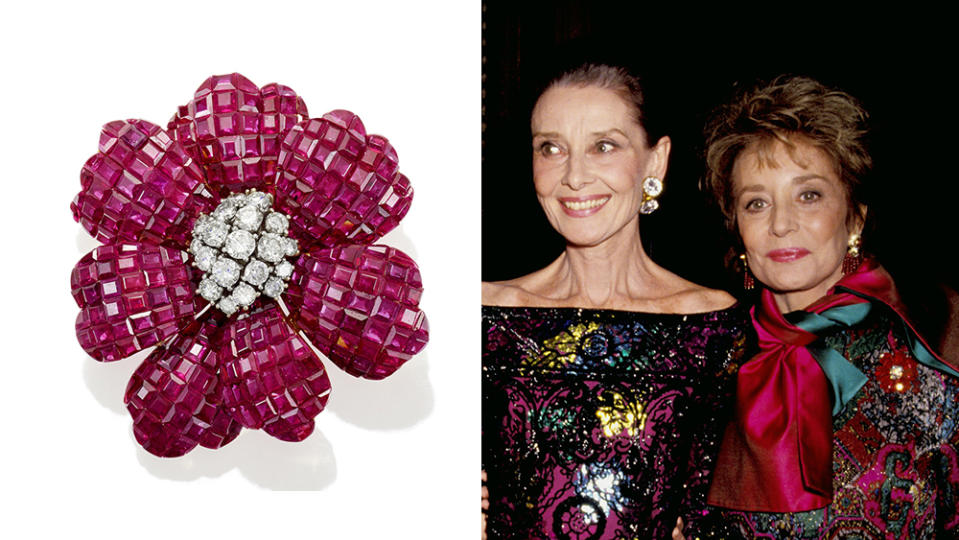 ruby and diamond floral brooch, estimate US$12,000-18,000