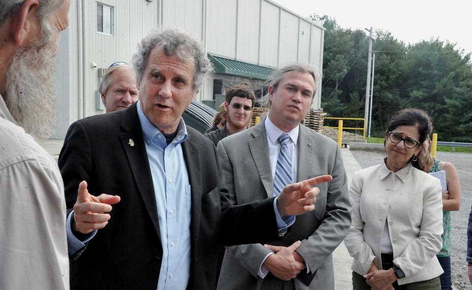 Sen. Sherrod Brown on Tuesday tours Green Field Farms in Wayne County and talks with area growers about agricultural issues.