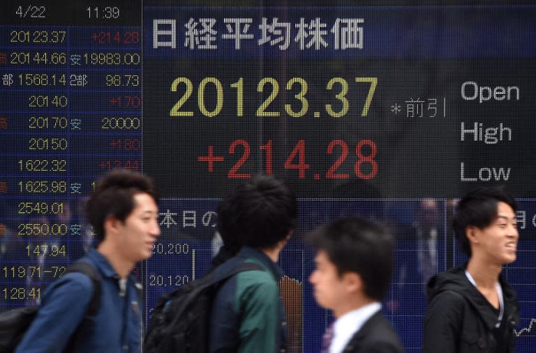 On Friday, Tokyo stocks fell 0.83 percent, ending a three-day winning streak that pushed the benchmark index above the 20,000 level for the first time in 15 years, despite a fresh record close for the Nasdaq on Wall Street