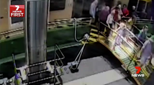 The eight-year-old girl made it safely off the gangway moments before the terrifying accident. Source: 7 News