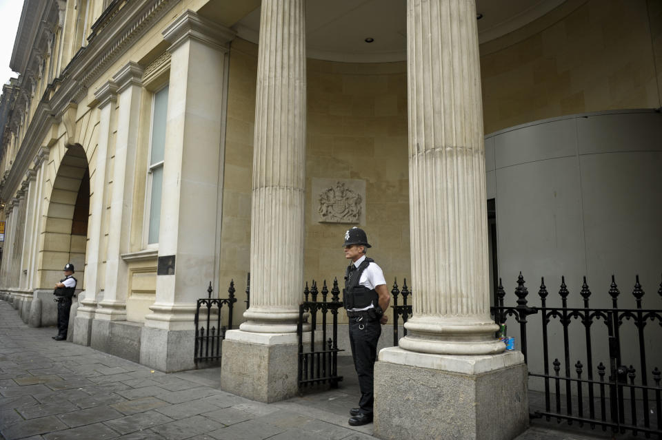 A general view of police presence outside Bristol Crown Court, Small Street, Bristol.