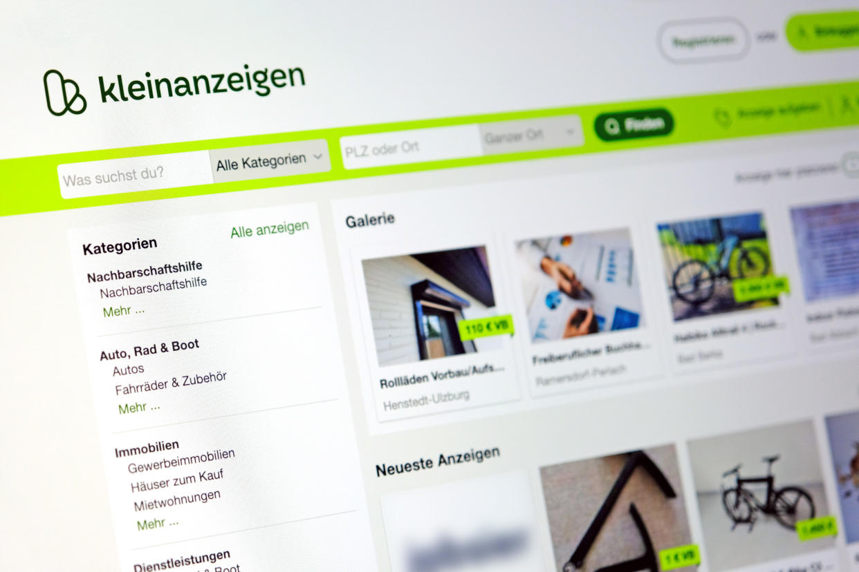 Der Start-Bildschirm von Ebay Kleinanzeigen. (Bild: Ebay Kleinanzeigen)