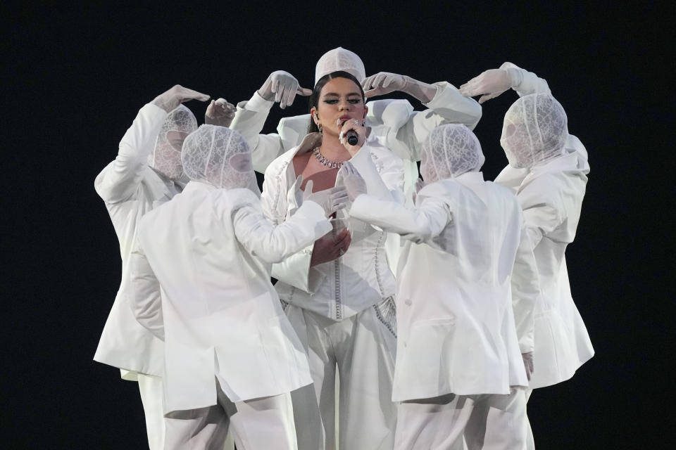 iolanda of Portugal perform the song Grito during the first semi-final at the Eurovision Song Contest in Malmo, Sweden, Tuesday, May 7, 2024. (AP Photo/Martin Meissner)