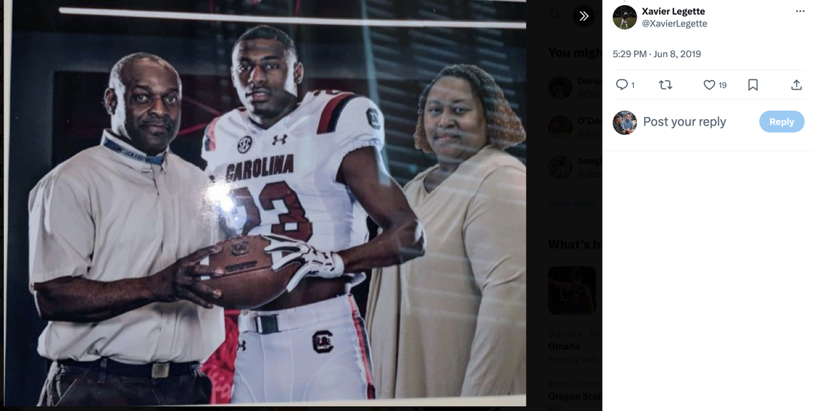 A picture of Xavier Legette (Middle) with his father Anthony (Left) and a photoshopped image of his mother, Anita (Right).