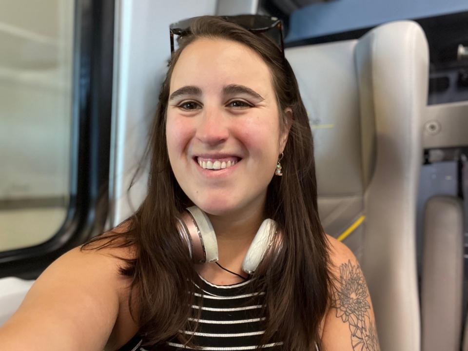 A selfie of the author on the Brightline.