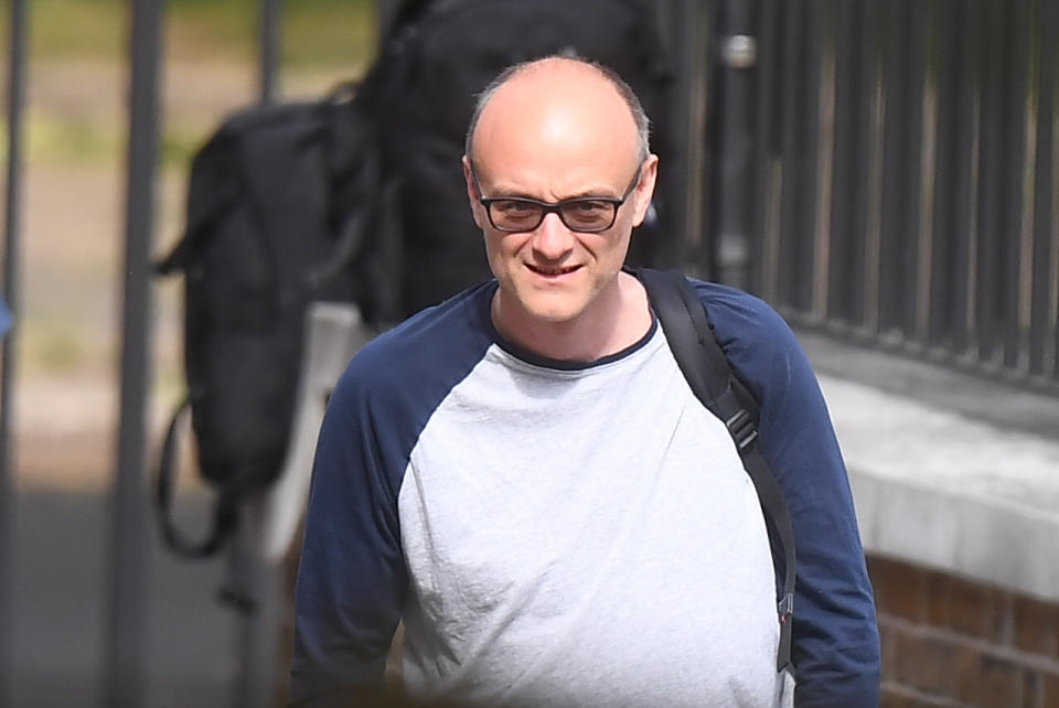 Senior aide to the Prime Minister Dominic Cummings arrives in Downing Street, London, the day after he gave a press conference over allegations he breached coronavirus lockdown restrictions.