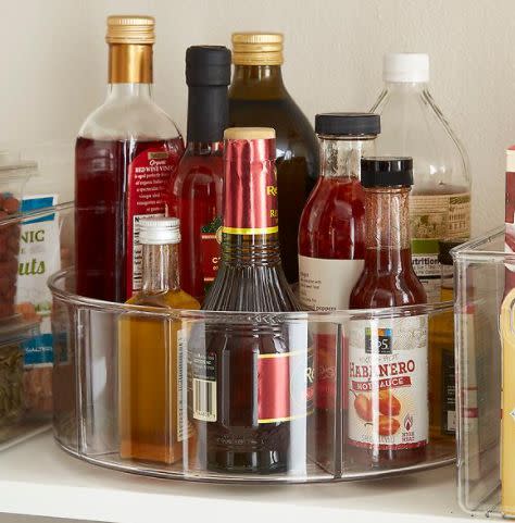 <a href="https://fave.co/3l1gWE7" target="_blank" rel="noopener noreferrer">This pre-divided Lazy Susan</a> makes it easy to find and grab sauces and spices without having to move things around. Put everyday spices in one section, dry spices in their own section and vinegar and oil bottles in another. Find it for $18 at <a href="https://fave.co/3l1gWE7" target="_blank" rel="noopener noreferrer">The Container Store</a>.