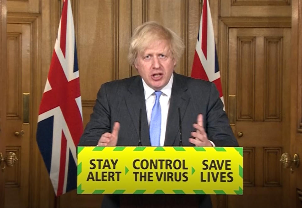 Screen grab of Prime Minister Boris Johnson during a media briefing in Downing Street, London, on coronavirus (COVID-19). (Photo by PA Video/PA Images via Getty Images)