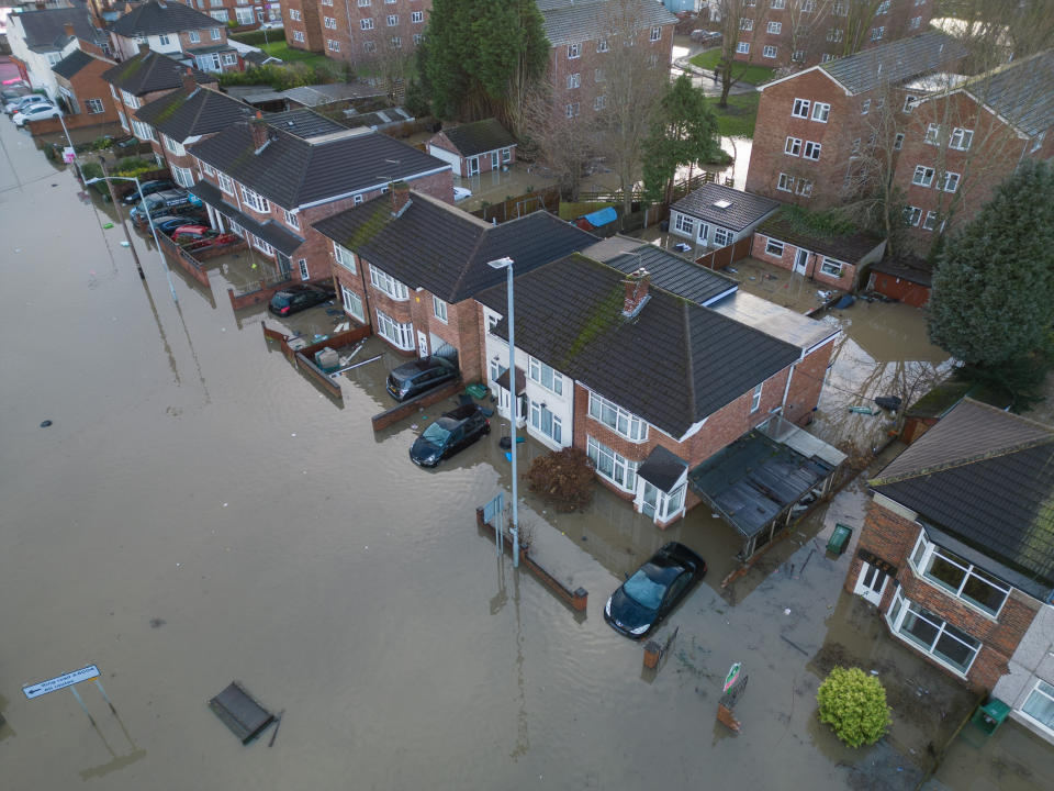 Homes in Loughborough, Leicestershire are flooded after the Grand Union Canal burst its banks following Storm Henk. (SWNS)