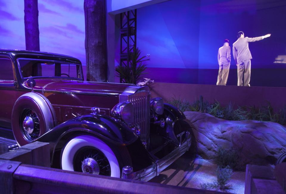 FILE - A limo once belonging to mobster Bugsy Siegel is seen on display at the Mob Experience at the Tropicana Hotel and Casino, March 28, 2011, in Las Vegas. When the Tropicana Las Vegas opened in 1957, Nevada's lieutenant governor at the time turned the key to open the door on what would become a Sin City landmark for more than six decades. Then he threw away the key. “This was to signify that the Tropicana would always stay open,” said historian Michael Green. Six decades later, the storied hotel-casino that once had ties to the mob and had been nicknamed the “Tiffany of the Strip,” is set to shut its doors for good to make room for a $1.5 billion Major League Baseball stadium. (AP Photo/Julie Jacobson, file)