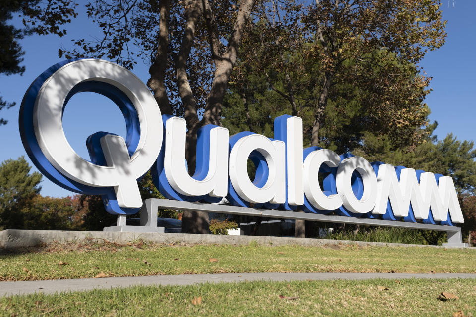 Qualcomm logo is seen at its office in Santa Clara, California on November 1, 2019. Qualcomm Incorporated (NASDAQ: QCOM) announced that it will publish its financial results for the fourth quarter and fiscal year 2019 on Wednesday, November 6, 2019. (Photo by Yichuan Cao/NurPhoto)
