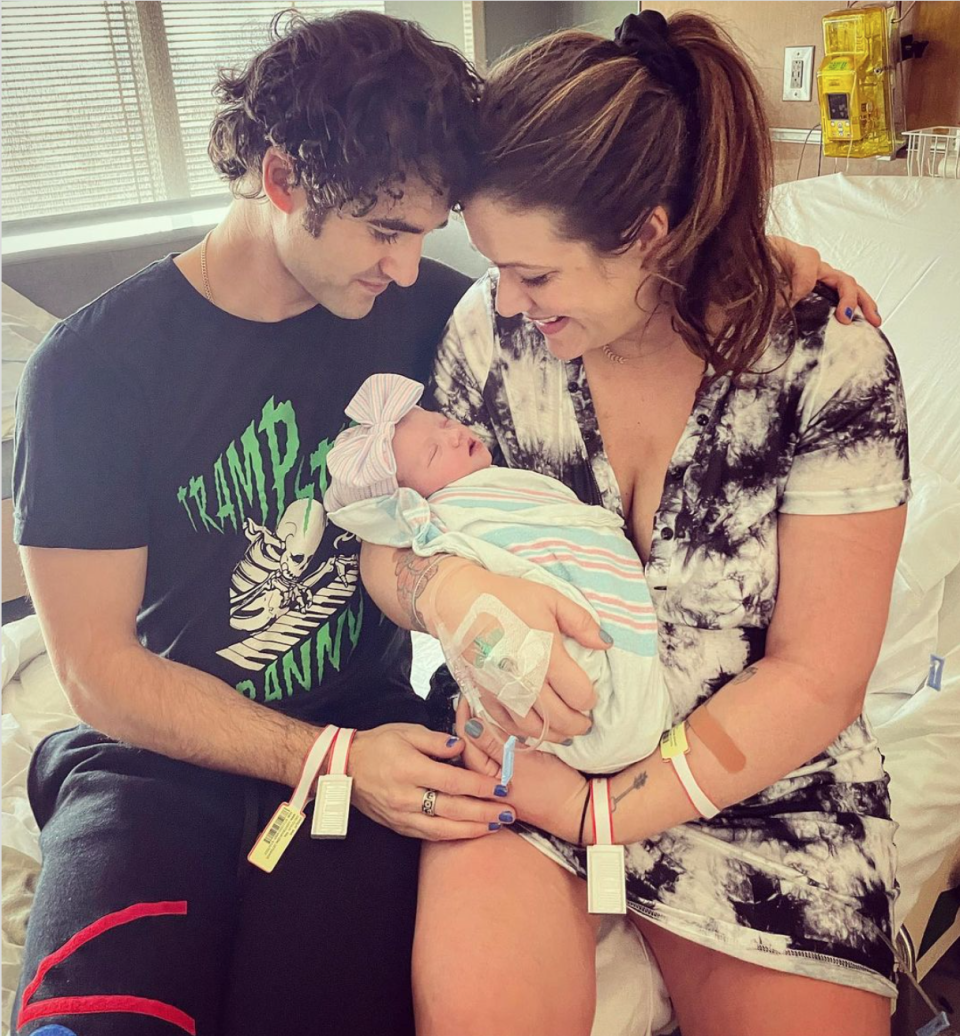 Glee star Darren Criss has welcomed a baby girl and named her Bluesy Belle. Photo: Instagram/Darrencriss 