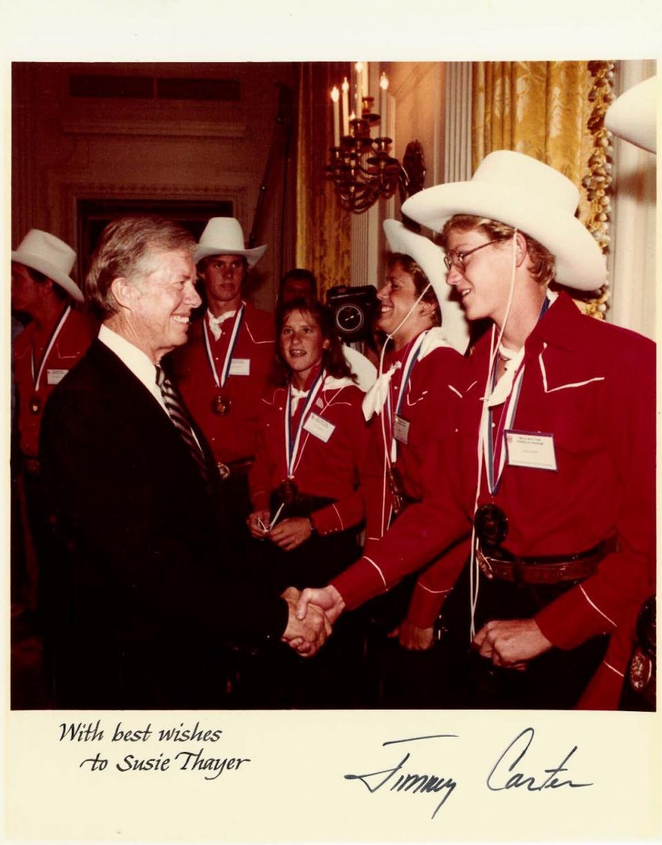 Members of the 1980 Summer Olympic team, including Susie Thayer, were invited to the White House for a meet and greet with President Jimmy Carter. (Courtesy of Susie Thayer)